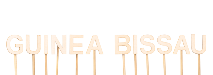 Guinea Bissau name in natural wood letters on neutral background, simple design.