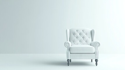 Soft white plush armchair set against a clean white background, offering a cozy and inviting design. The plush armchair provides excellent comfort with ample copy space available.