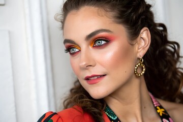 there is a woman with a bright eye and a bright make up