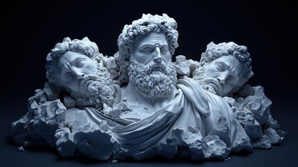 Fototapeta premium Contemporary Art Sculpture of Ancient Greek Philosophers in Ruins