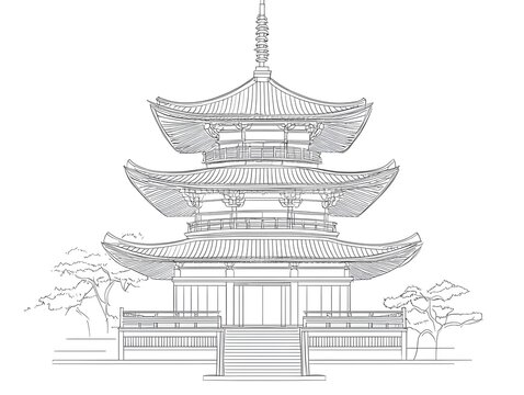 recommend clip art: Elegant Minimalist Line Drawing of Traditional Japanese Pagoda Architecture
