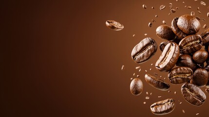 Scattered Coffee Beans Dancing Through the Air in a Dynamic Burst of Motion