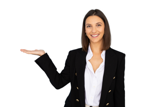 Modern businesswoman gesturing to emphasize an idea