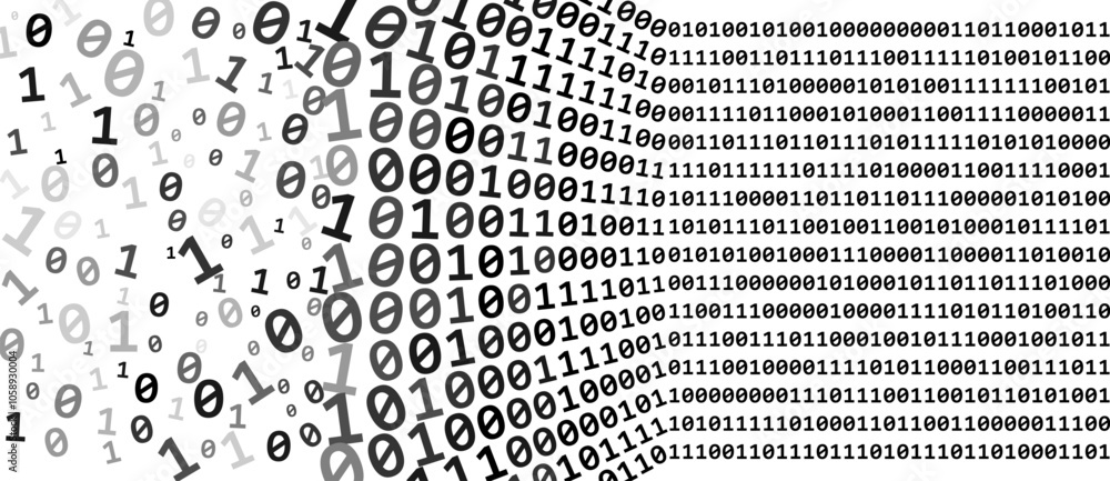 Aufkleber Abstract cyber background with Zero and One digits. Perspective view. Big Data and sort concept. From chaos to order digital technology.