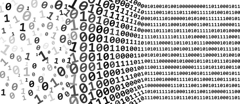 Abstract cyber background with Zero and One digits. Perspective view. Big Data and sort concept. From chaos to order digital technology.