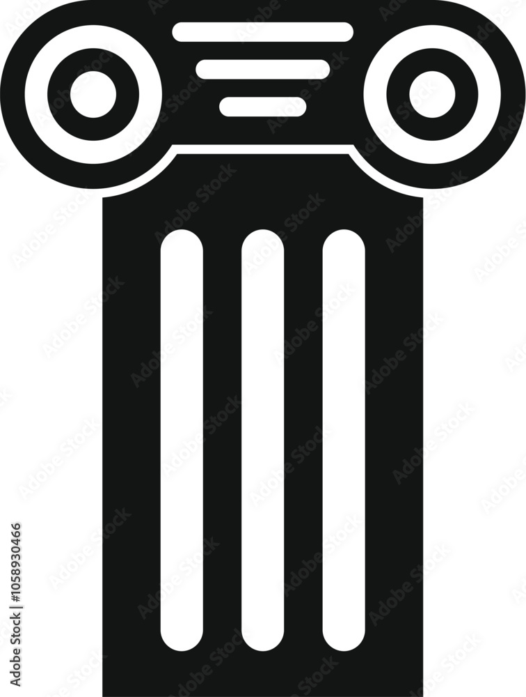 Poster simple black and white vector icon representing a column capital, symbolizing strength, support, and