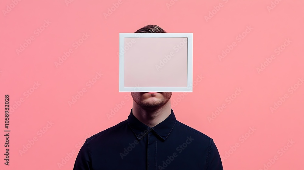 Poster man creating music illustration with blank frame