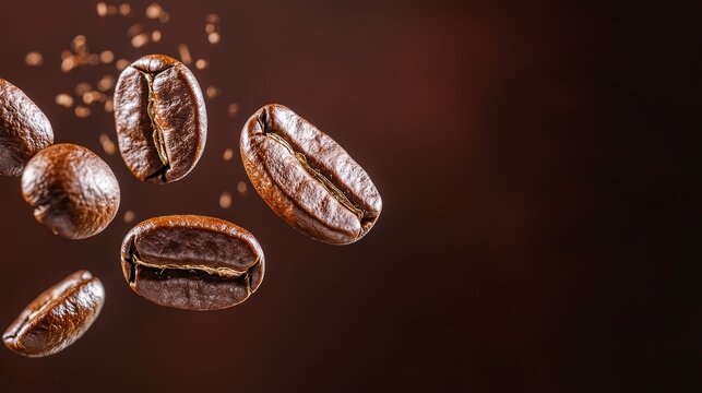 Swirling Roasted Coffee Beans in Mesmerizing Motion on Dark Background