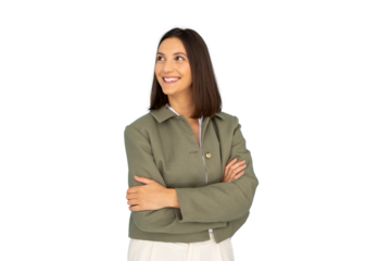 Focused professional woman pointing at a key element