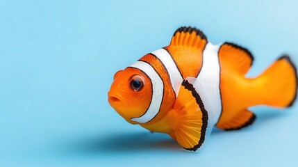 Colorful Clownfish with White Stripes Isolated on Blue Background