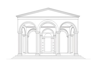 Naklejka premium Minimalist Line of a Traditional Greek Villa with Arches and Columns