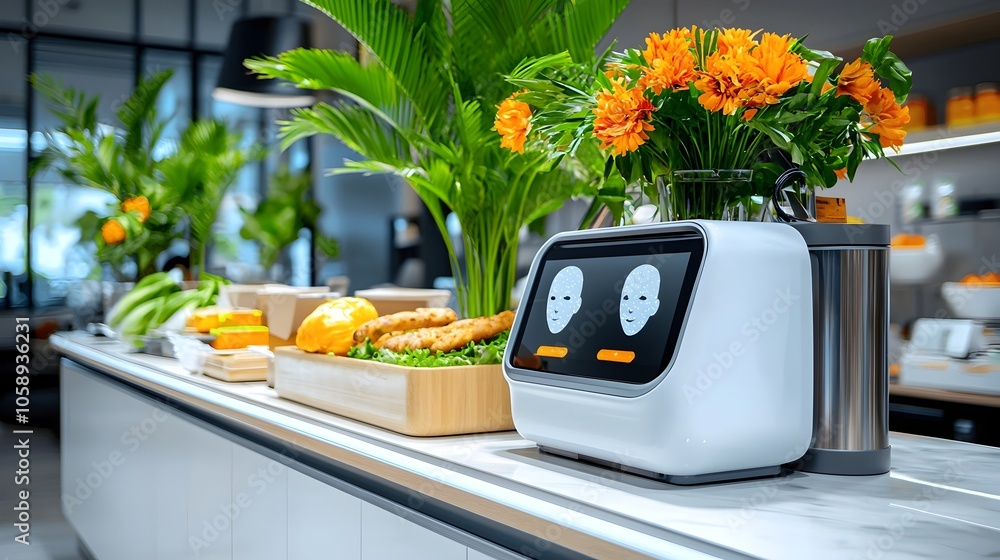 Poster a detailed look at an advanced retail checkout system that utilizes and facial recognition technolog