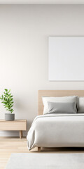Modern bedroom design featuring minimalistic decor and a potted plant in a serene setting