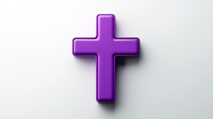 Obraz premium 3D of a purple cross on a light gray background with soft shadows, minimalist design concept