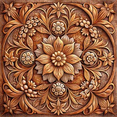 The pattern of flowers carved on a wood background