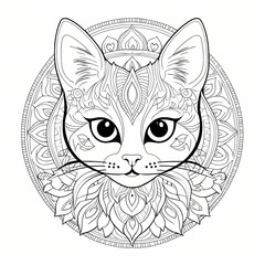 Cute Cat Mandala Coloring Page
