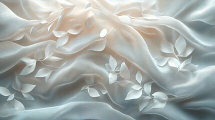 Fototapeta premium Delicate white flowers blooming softly on smooth fabric in a warm and serene light