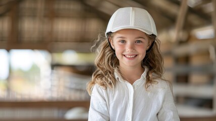 A carefree girl's infectious laughter and sparkling eyes as she enjoys the thrill of riding, looking at the camera.