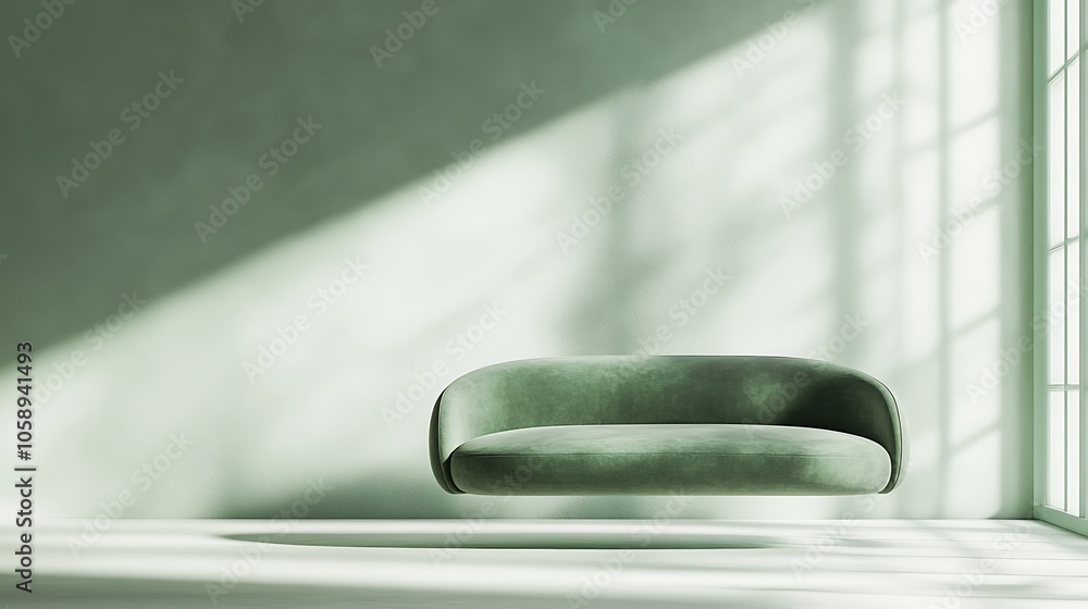 Poster minimalist sofa floating in air with soft lighting