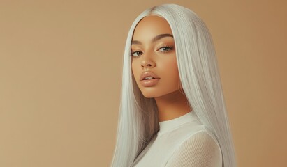 Fototapeta premium Beautiful woman with white hair and a perfect hairstyle in a beauty salon