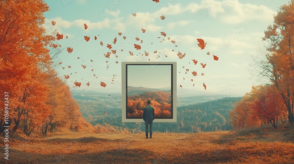Aufkleber man creating illustration in autumn setting