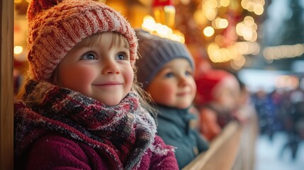 Children Enjoying Puppet Show at Joyful Christmas Market