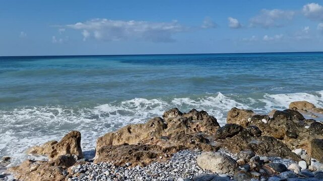 rocky seashore in the Peloponnese on the Gulf of Argolis, Greece