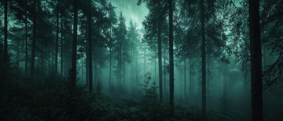 Obraz premium A forest with trees and fog