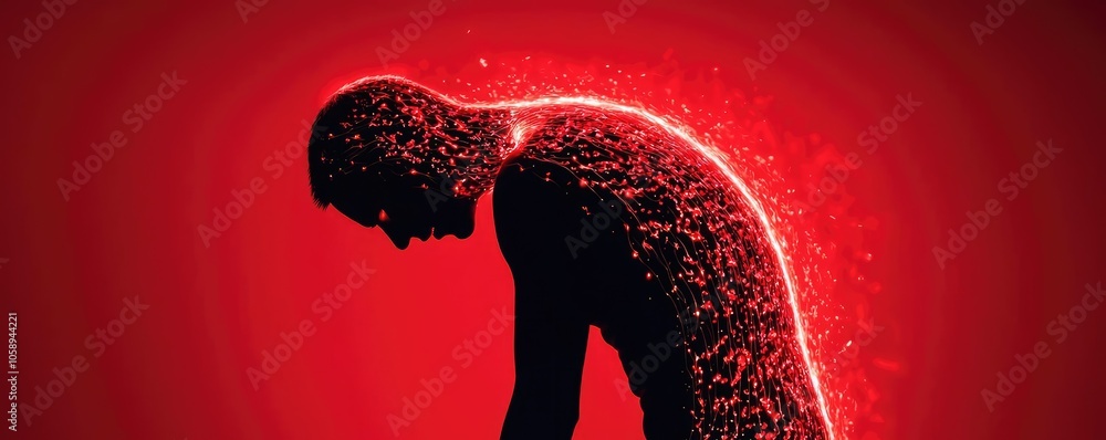 Poster silhouette of a person in red light depicting emotion and introspection.