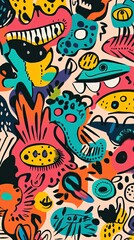 Whimsical doodles in bright colors on a soft background