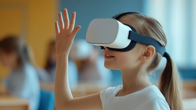 Child using virtual reality headset