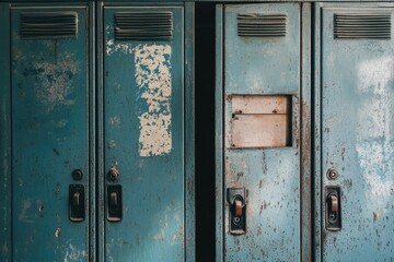 Weathered Blue Metal Lockers with Rusted Details