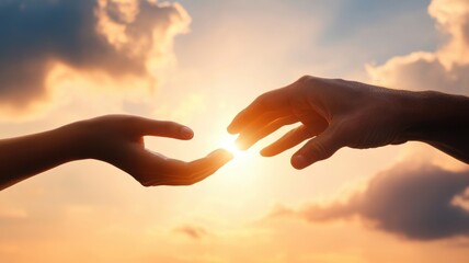 Hands reaching for sunlight in a warm sky