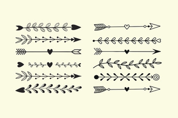 Black and White  Elements with Hearts, Leaves, and Arrows eps