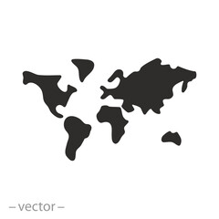 map world icon, globe with continents, logo planet earth, concept global technology, worldwide space for connect network, flat symbol on white background