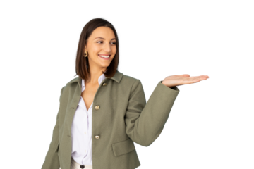 Focused professional woman pointing at a key element