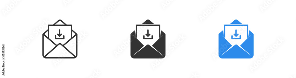 Poster mail icon. an email with an attached file. open e-mail sign symbol. download button. vector isolated