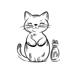 Cat illustration vector style, simple design, white background, cartoon