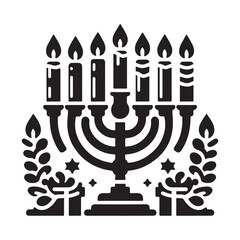 Hanukkah candle silhouette vector, Hanukkah menorah logo icon and symbol design, Flat menorah vector illustration