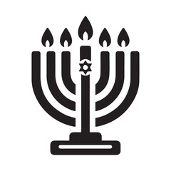 Hanukkah candle silhouette vector, Hanukkah menorah logo icon and symbol design, Flat menorah vector illustration