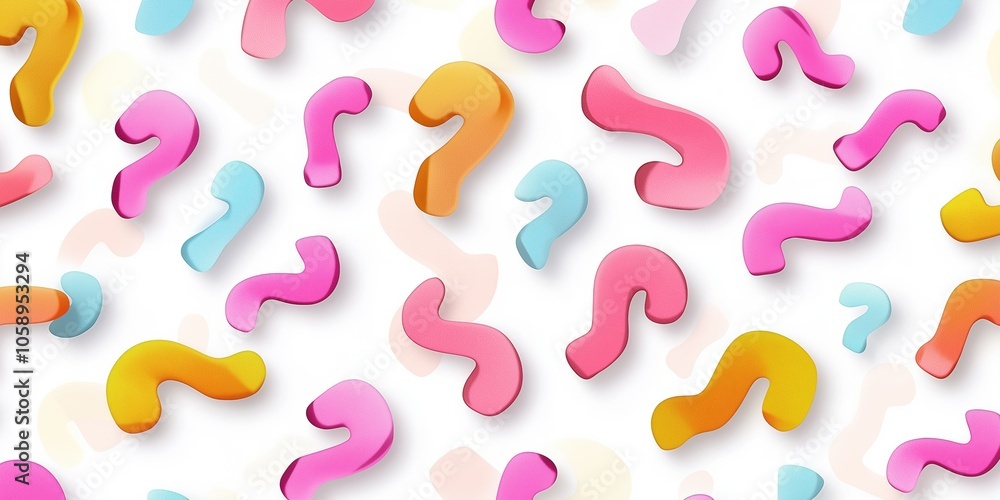 Poster a colorful pattern of pink, yellow, and blue questions. the image is a fun and playful way to encour