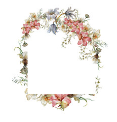 watercolor painting of leaves and flower, on transparent background