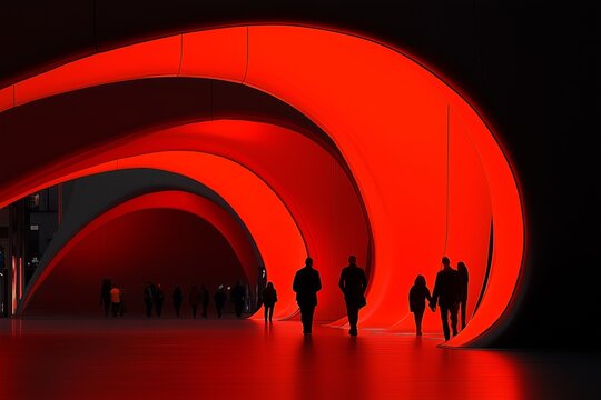 Exhibition expo event trade fair hall with busy bustling people walking to conferences in a modern hall crowded business people Generative AI