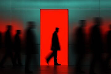 Fototapeta premium Exhibition expo event trade fair hall with busy bustling people walking to conferences in a modern hall crowded business people Generative AI