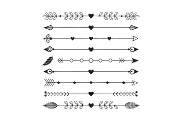 Obraz premium Black and White Elements with Hearts, Leaves, and Arrows eps