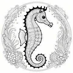 Fototapeta premium Doodle Seahorse Mandala Coloring Page