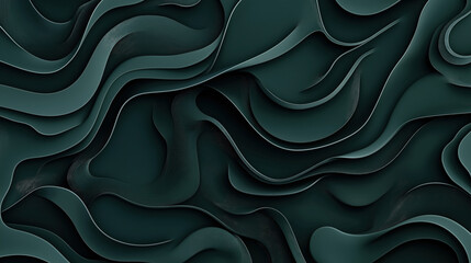 Obraz premium Abstract dark teal layered paper cut style background with flowing wave-like shapes creating a sense of depth and texture.