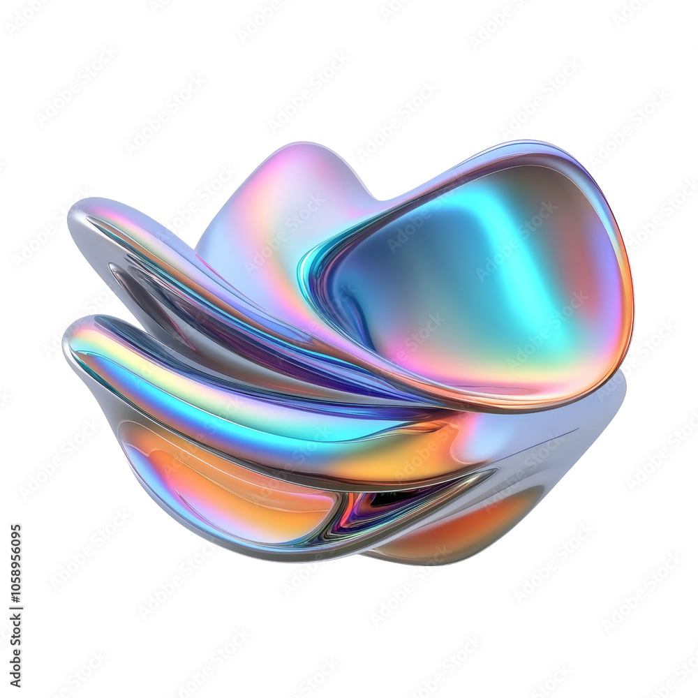 Poster blue orange color solid wave movement shape fluid holographic iridescent 3d render abstract isolated