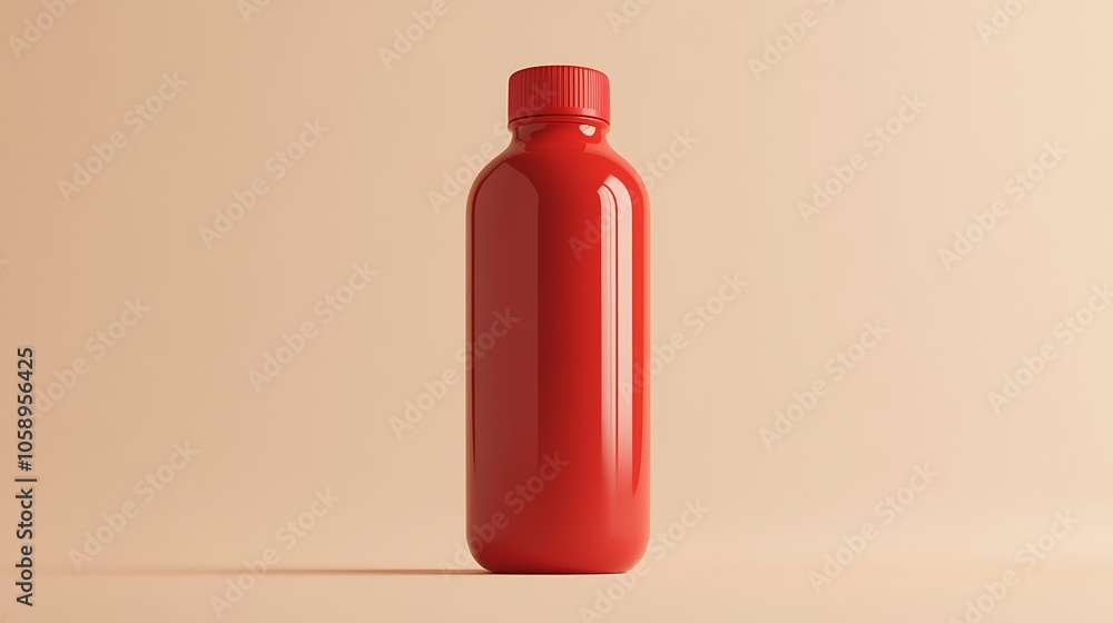 Poster red bottle floating in minimalist 3d design