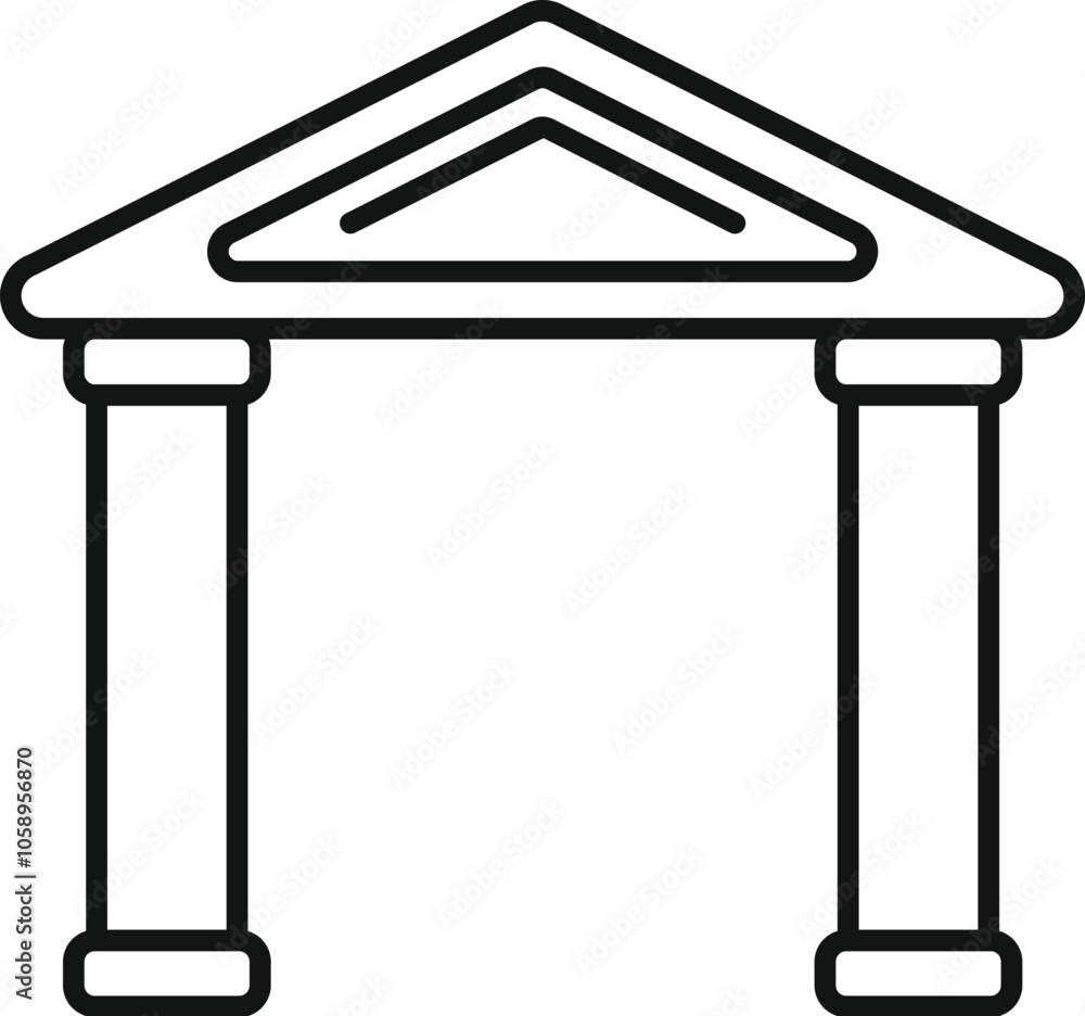 Poster architectural element featuring two columns supporting a triangular roof, ideal for projects related